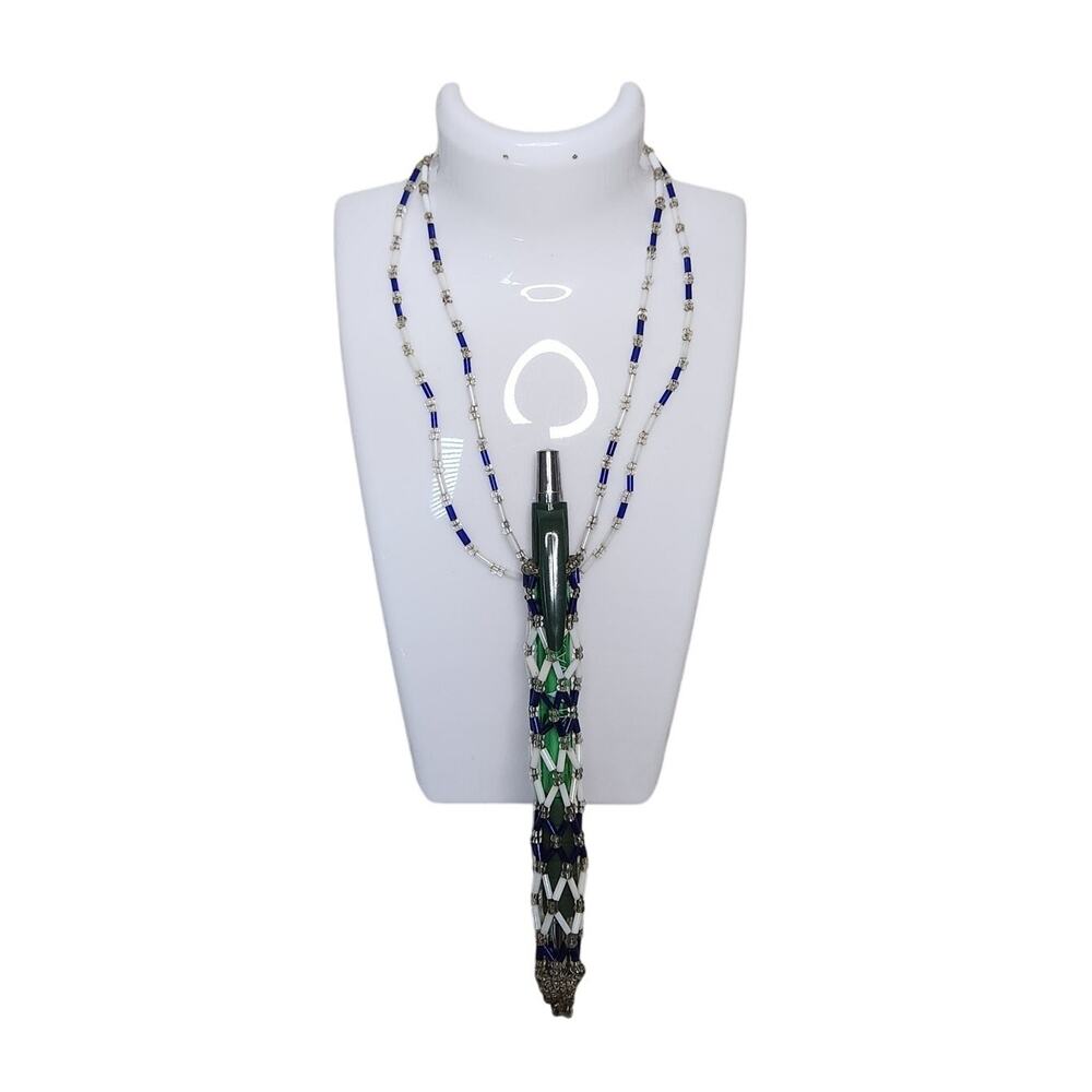 Handcrafted Native-Style Beaded Lanyard with Beaded Pen/Eyeglass Holder Necklace
